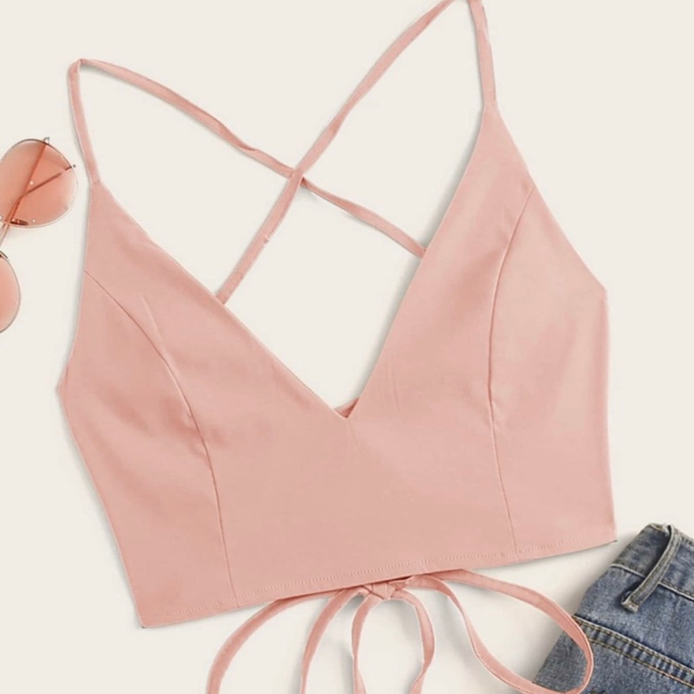 Sexy Pink Lace Up Crop Top